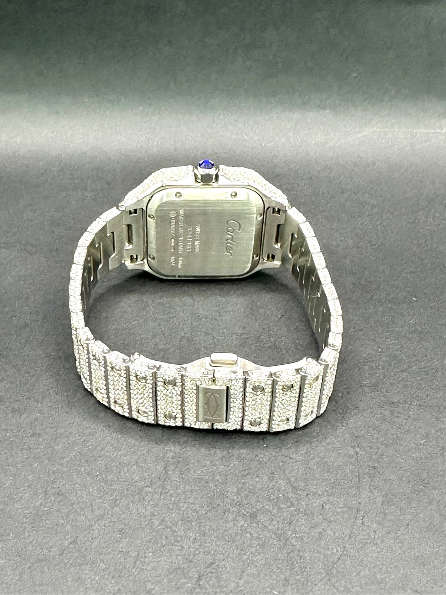 36MM All White with Pink Numbers Santos Diamond Moissanite Automatic Watch Women's