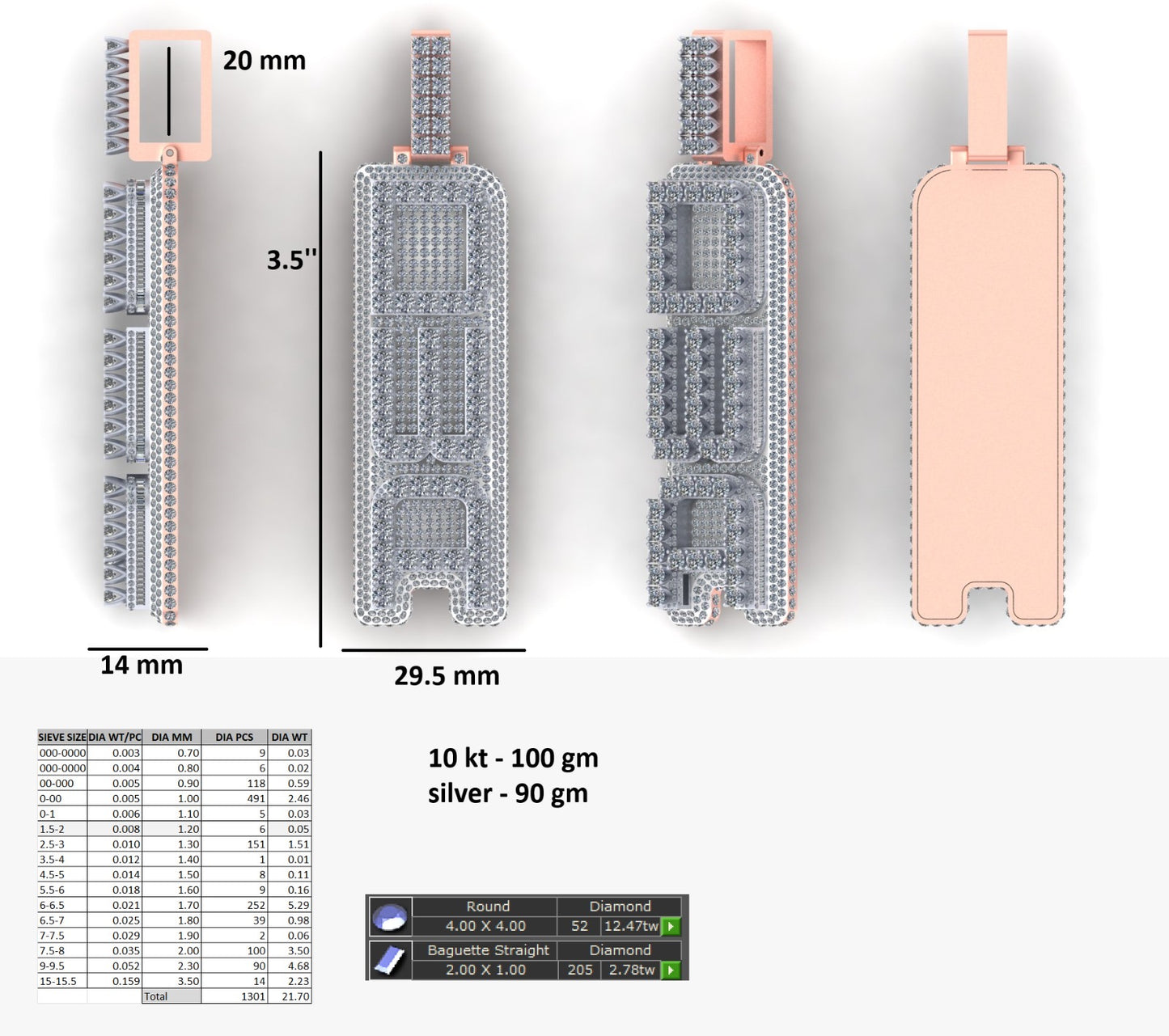Custom Rose Gold “DWA” Pendant + 5MM 20” Rose Rope Chain