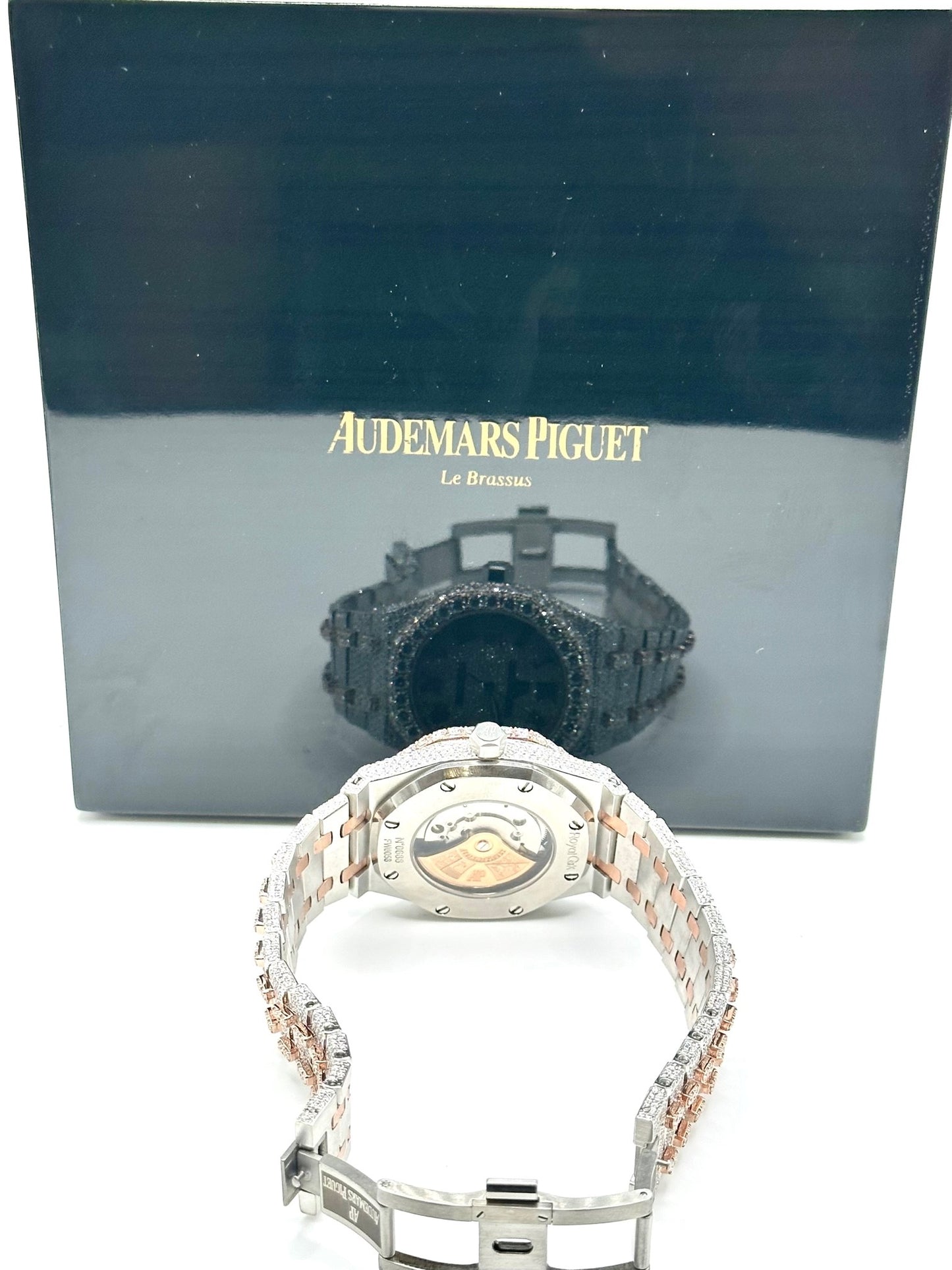 Two-Tone Rose Gold AP Diamond Moissanite Watch with Roman Numeral Dial