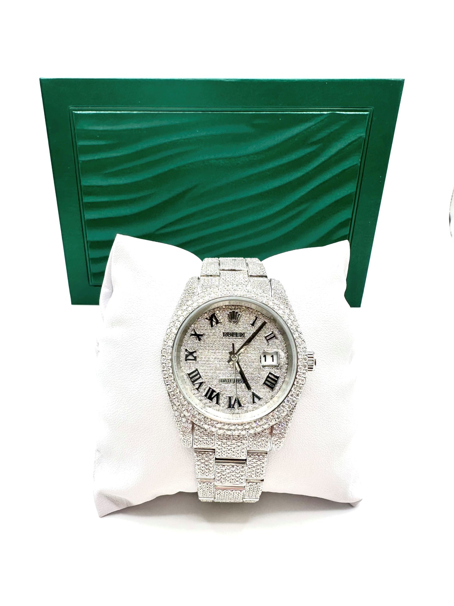 All White Diamond Moissanite 42mm Watch Roman Numeral