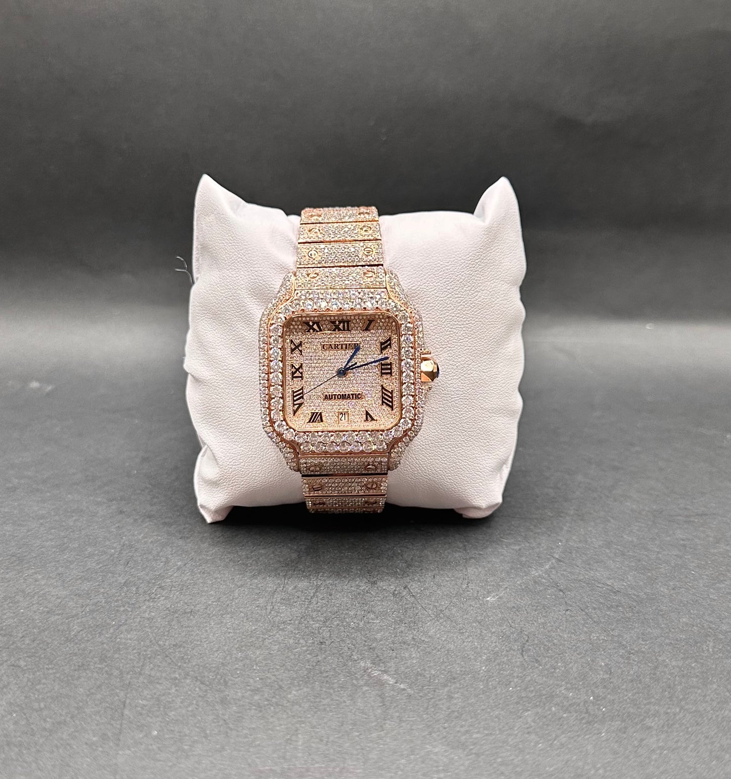 Two Tone Rose Santos Diamond Moissanite Automatic Watch