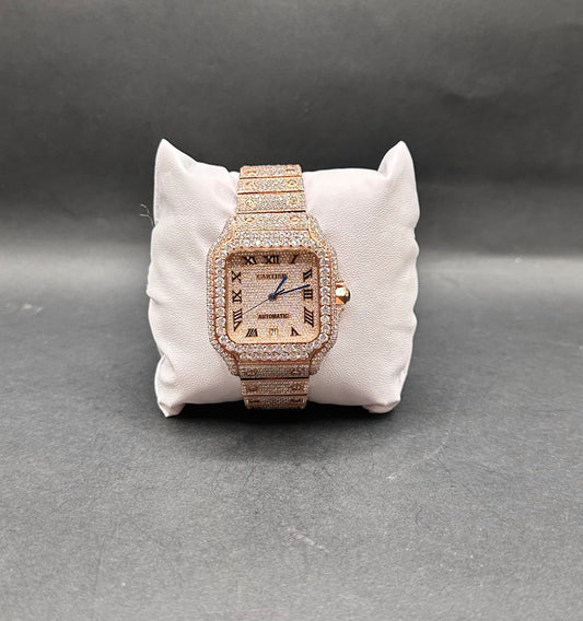 Two Tone Rose Santos Diamond Moissanite Automatic Watch