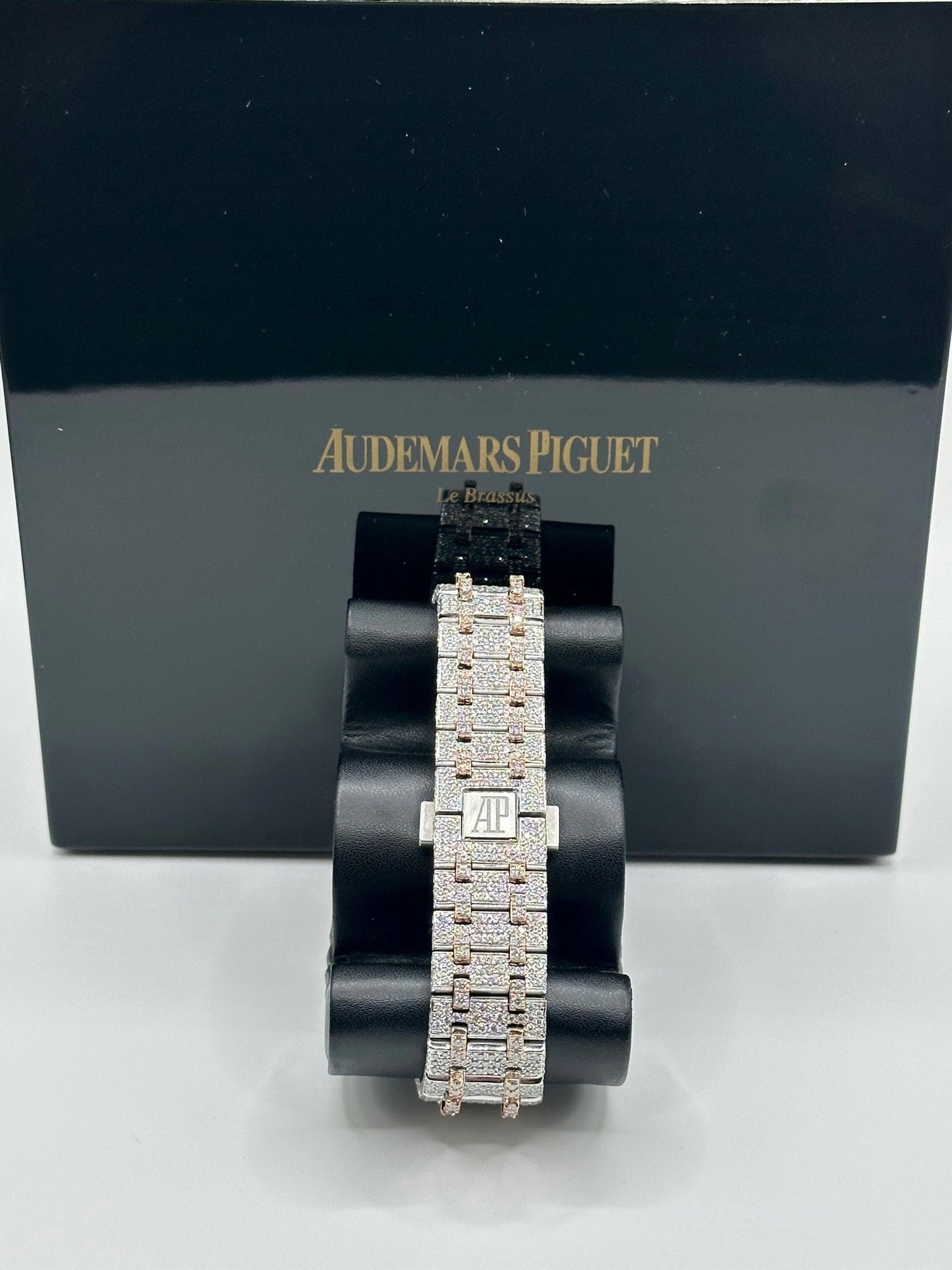 Two-Tone Rose Gold with Black Stones AP Diamond Moissanite Watch with Arabic Numbers