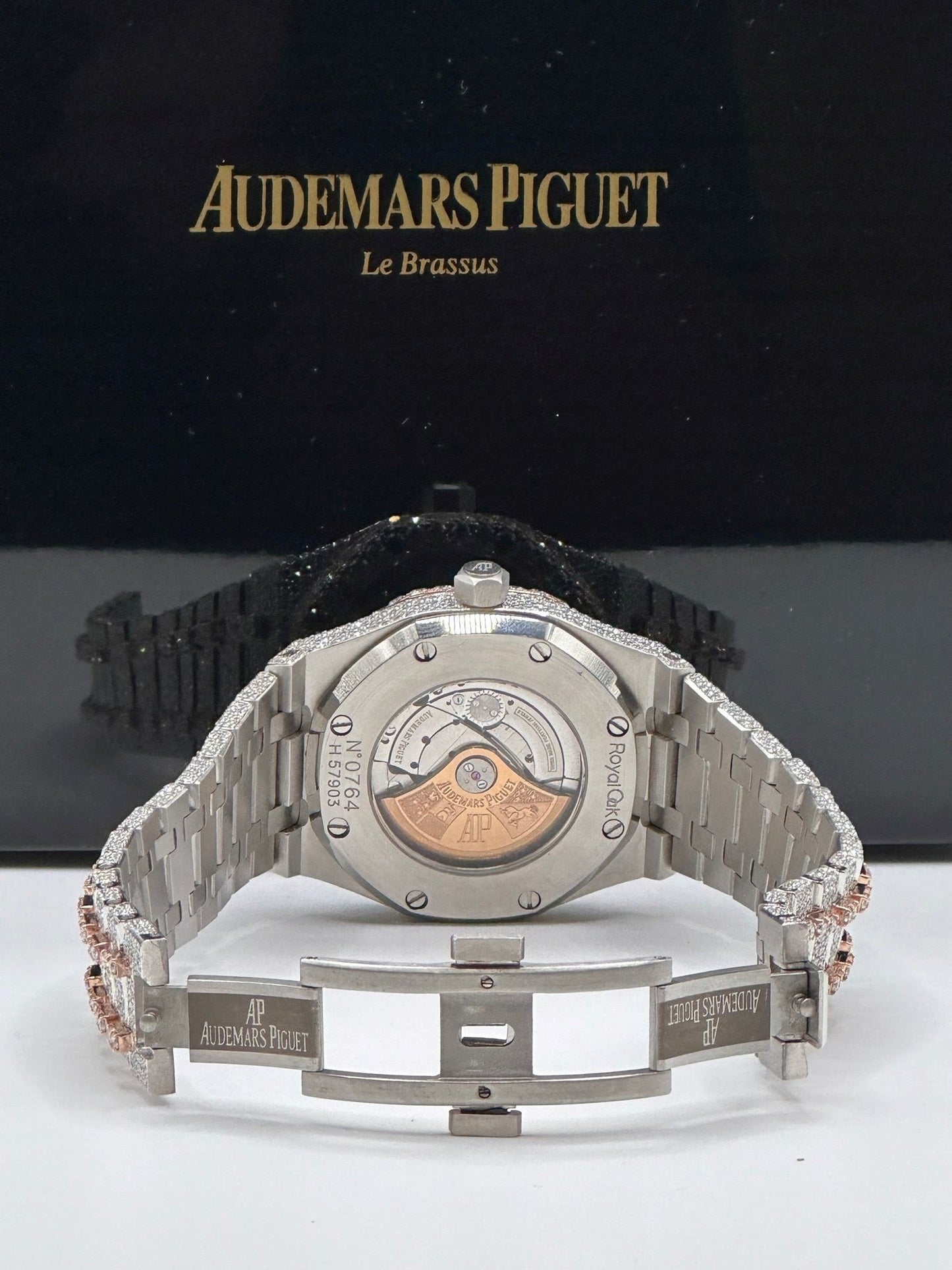 Two-Tone Rose Gold with Black Stones AP Diamond Moissanite Watch with Arabic Numbers