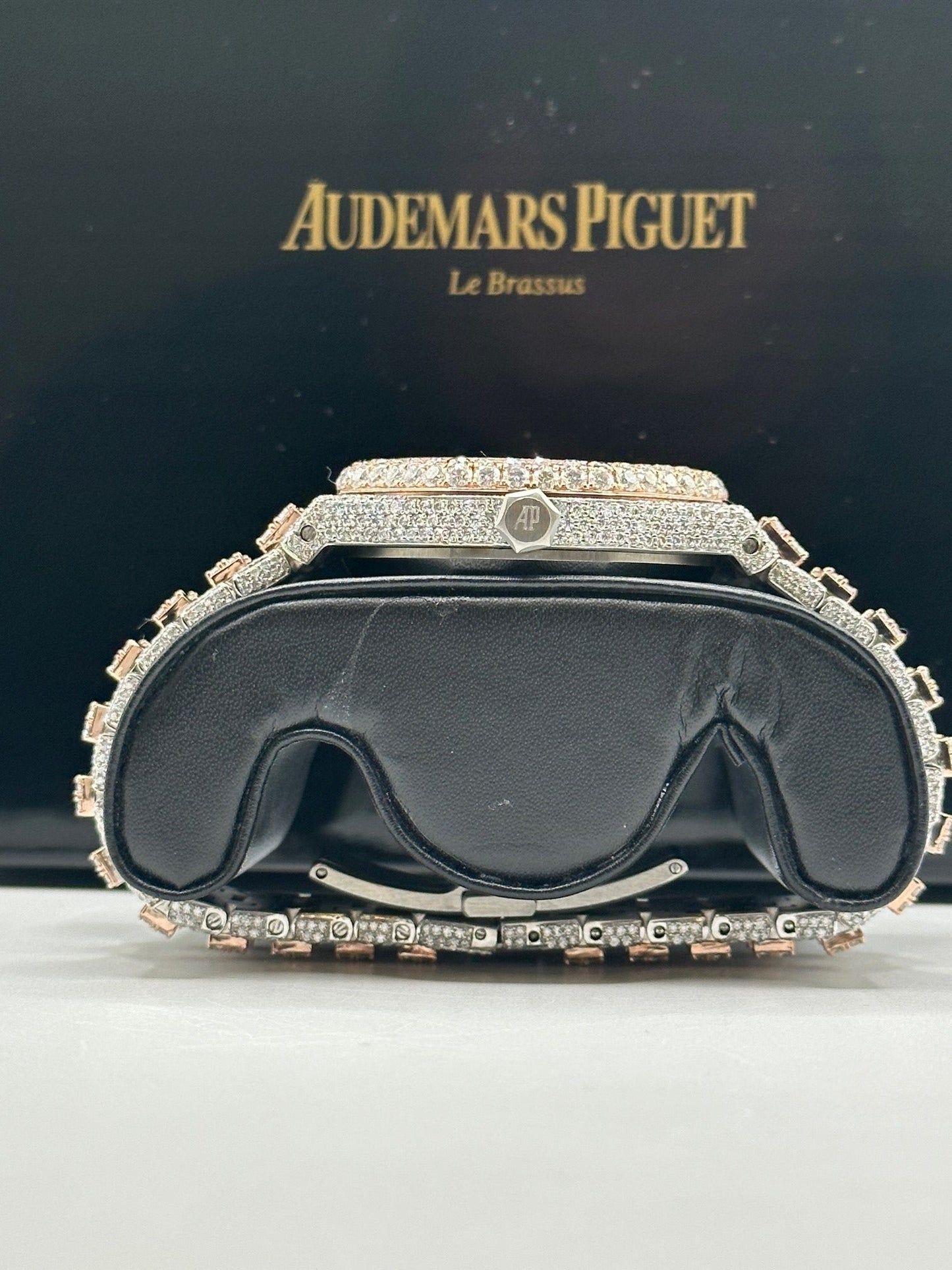 Two-Tone Rose Gold with Black Stones AP Diamond Moissanite Watch with Arabic Numbers