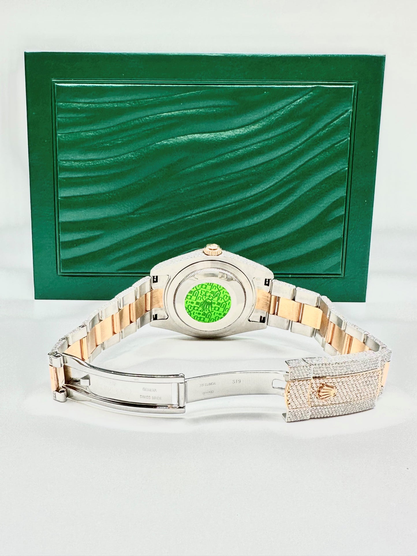 Two-Tone Rose Gold Diamond Moissanite Watch with Roman Numeral Dial