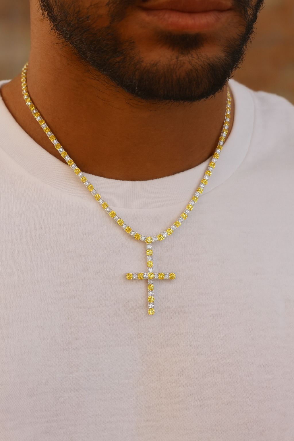 Luxury 4MM Moissanite Tennis Chain Featuring Yellow Gemstones