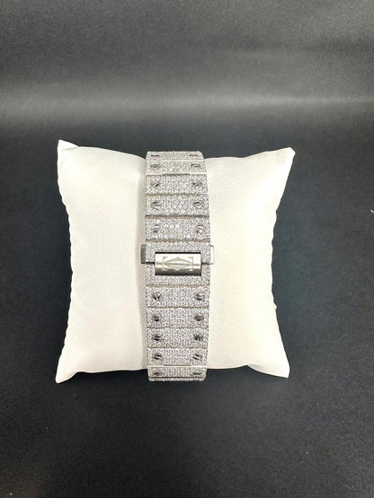 All White with Black Arabic Numbers Santos Diamond Moissanite Automatic Watch