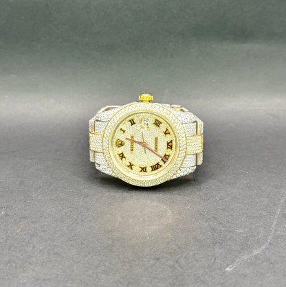 Two-Tone Yellow Diamond Moissanite Watch with Roman Numeral Dial