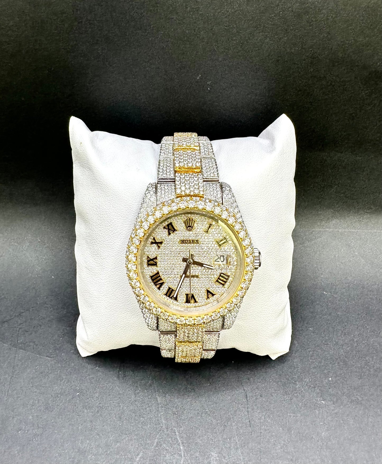 Two-Tone Yellow Diamond Moissanite Watch with Roman Numeral Dial