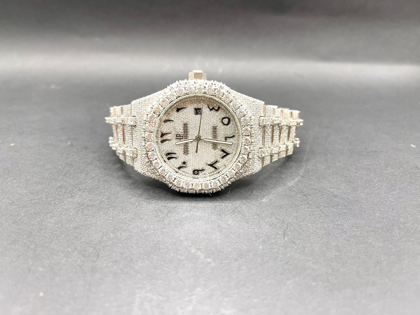 All White Royal Oak with Black Arabic Numbers Diamond Moissanite Automatic Watch