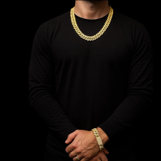 16MM 925 Vermeil Silver Moissanite Cuban Chain + Matching Bracelet Set