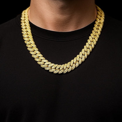 16MM 925 Vermeil Silver Moissanite Cuban Chain + Matching Bracelet Set