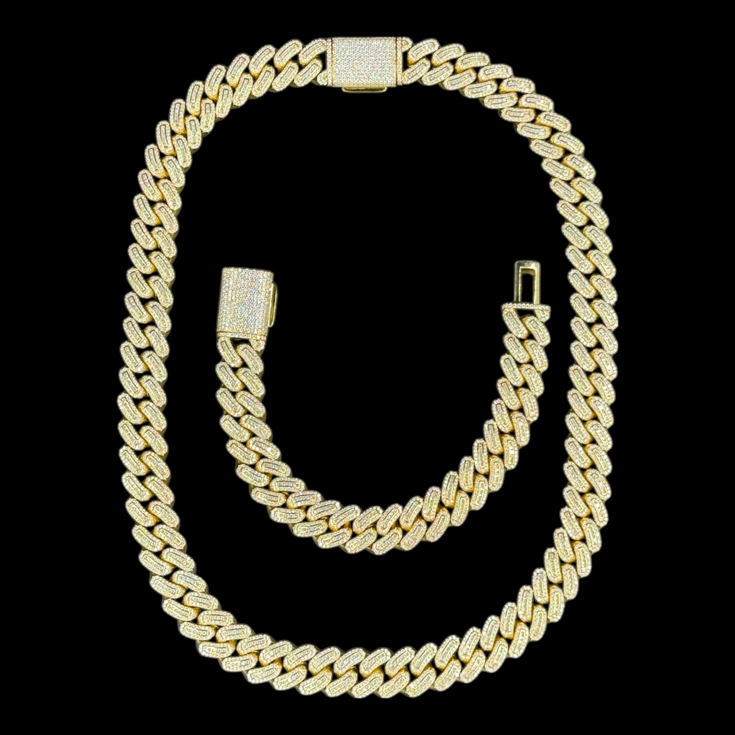 16MM 925 Vermeil Silver Moissanite Cuban Chain + Matching Bracelet Set