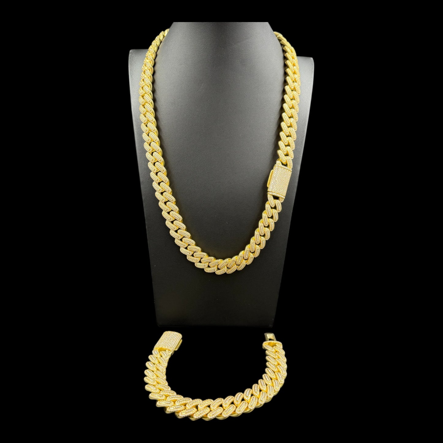 16MM 925 Vermeil Silver Moissanite Cuban Chain + Matching Bracelet Set