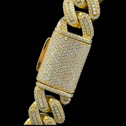 16MM 925 Vermeil Silver Moissanite Cuban Chain + Matching Bracelet Set