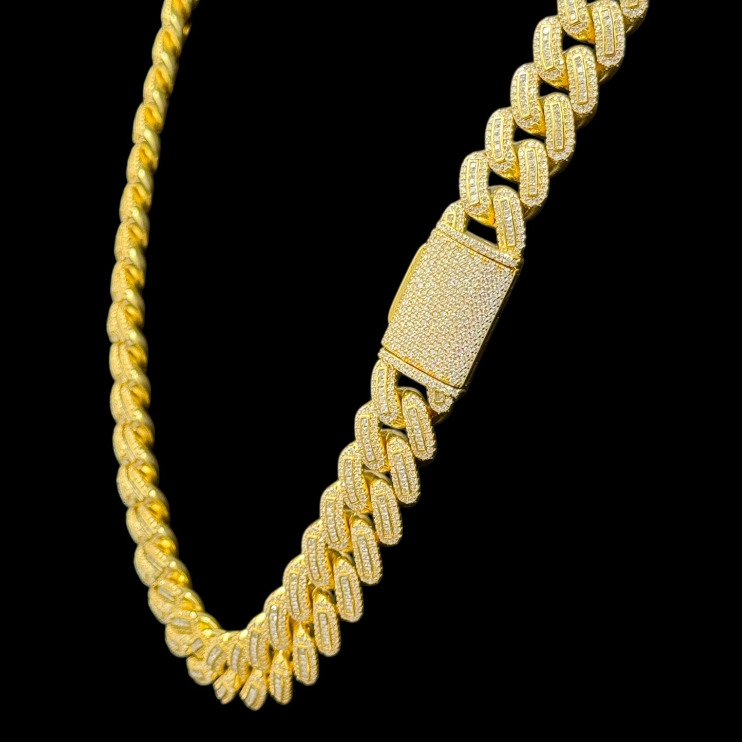 16MM 925 Vermeil Silver Moissanite Cuban Chain + Matching Bracelet Set